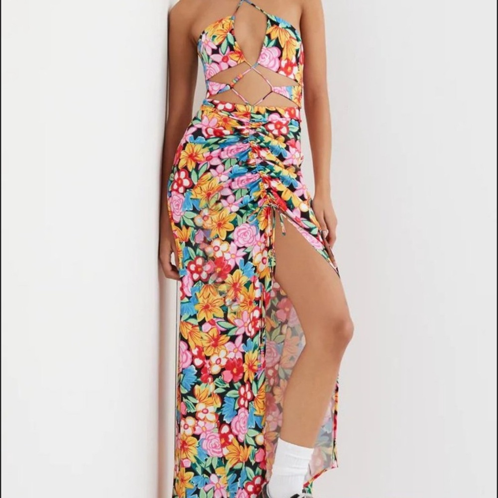 For Love And Lemons Pink Orange Halter Sundress